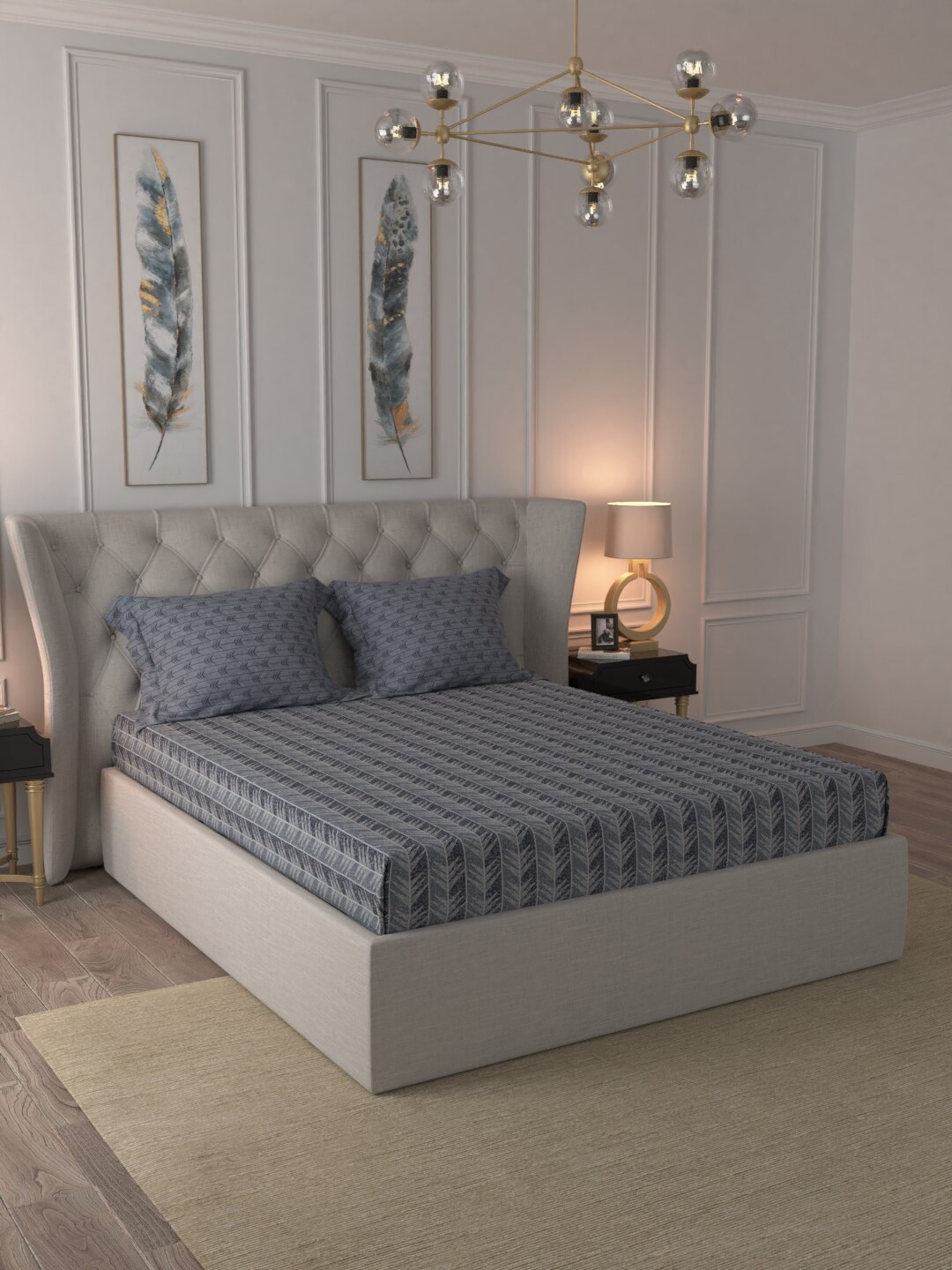 

Trident Blue & Grey Geometric 210 TC King Bedsheet with 2 Pillow Covers
