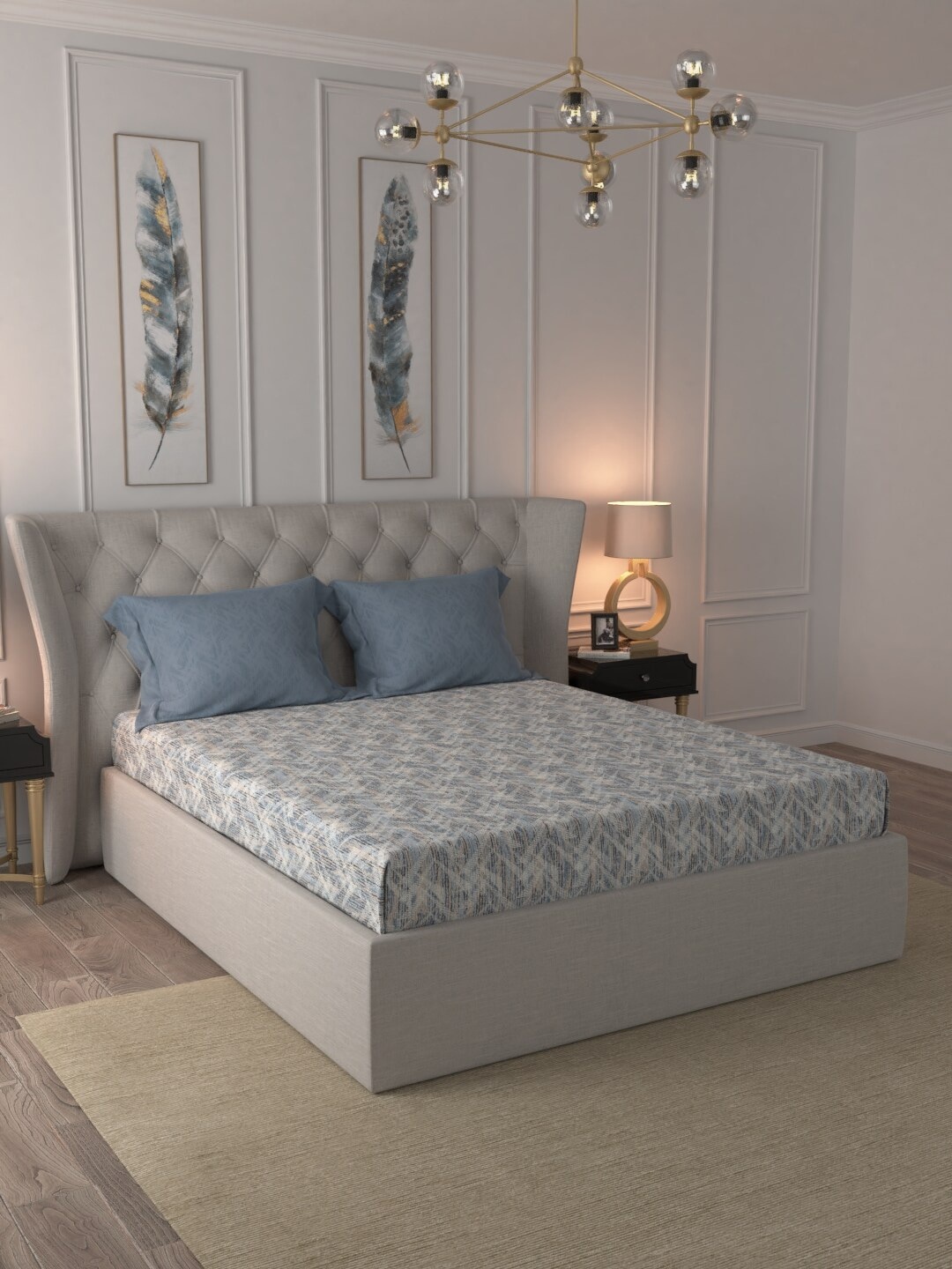 

MYTRIDENT Blue Grey 210 TC King Bedsheet with 2 Pillow Covers