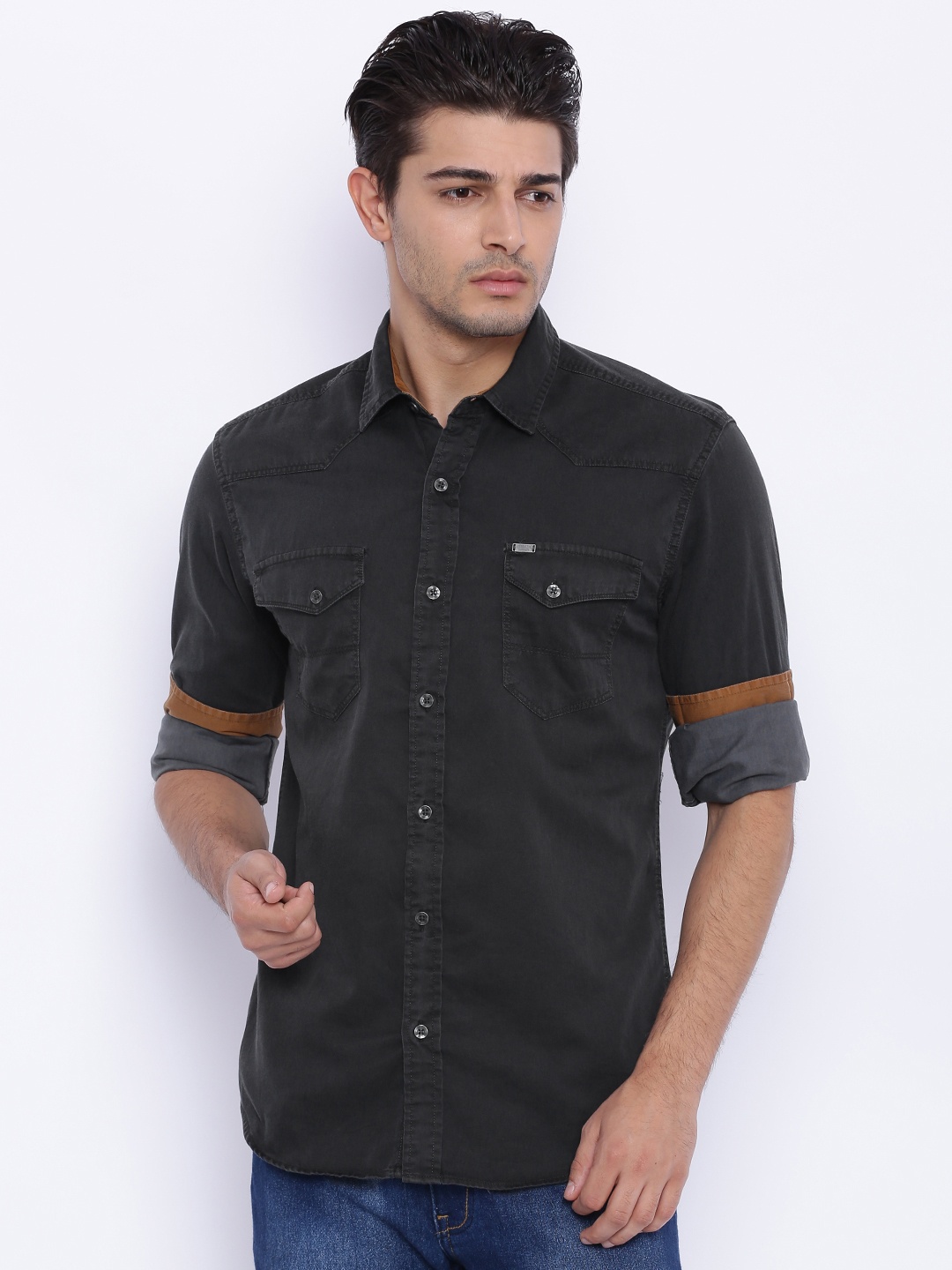 

LOCOMOTIVE Men Charcoal Grey Casual Shirt