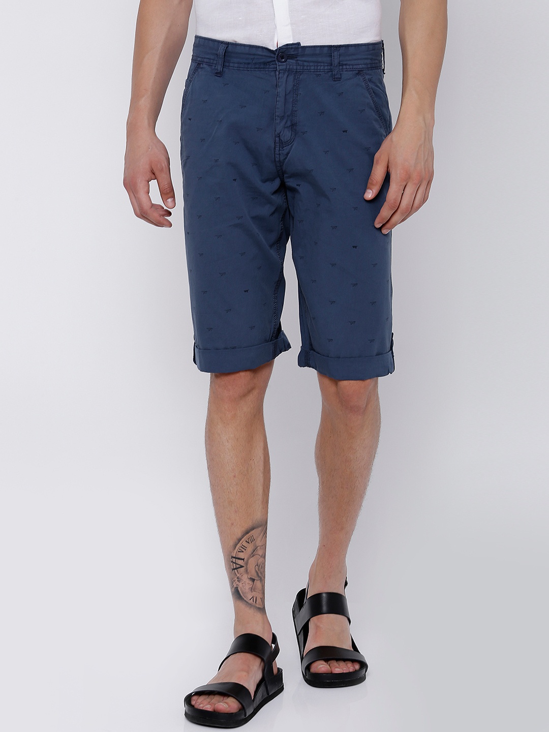 

LOCOMOTIVE Men Navy Blue Printed Slim Fit Regular Shorts