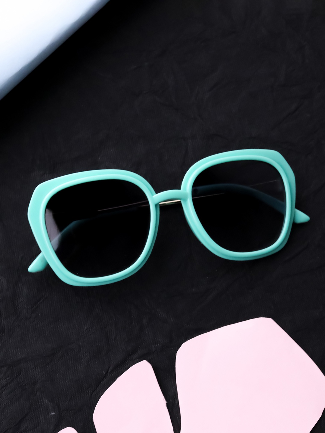 

Spiky Unisex Kids Blue Lens & Gold Toned Rectangle Sunglasses with UV Protected Lens, Turquoise blue
