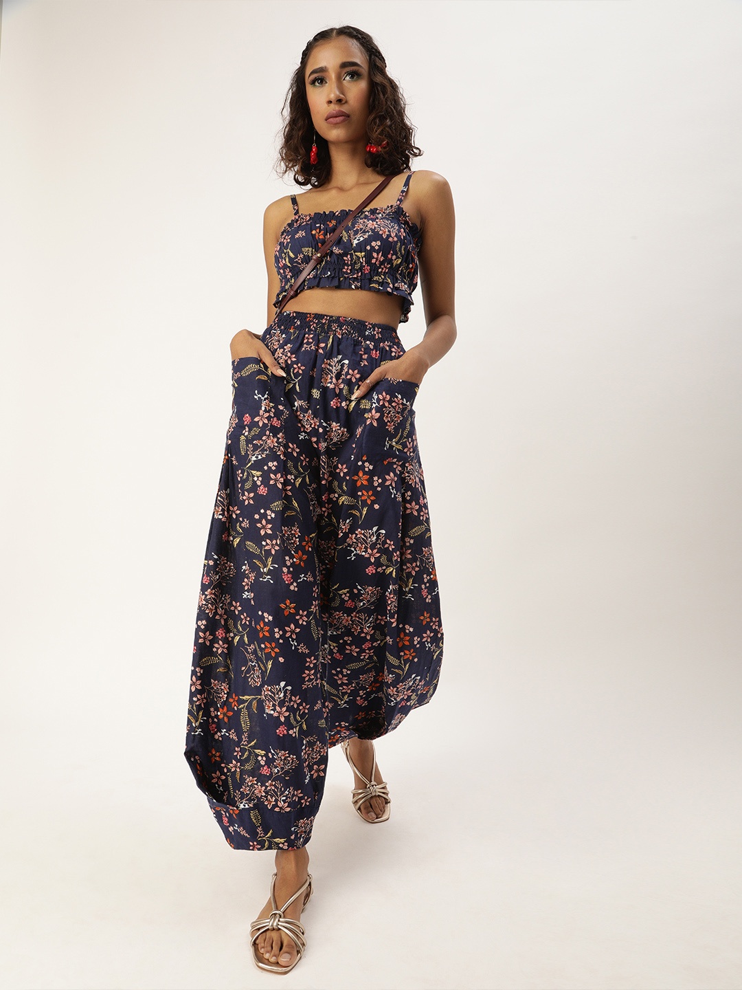 

QUIERO Women Deep Navy Blue Printed Co-Ords Jumpsuit