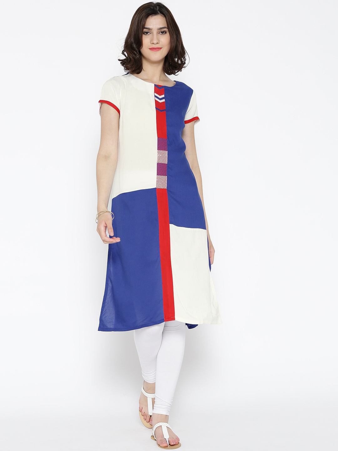 

RANGMANCH BY PANTALOONS Women Blue Colourblocked Straight Kurta