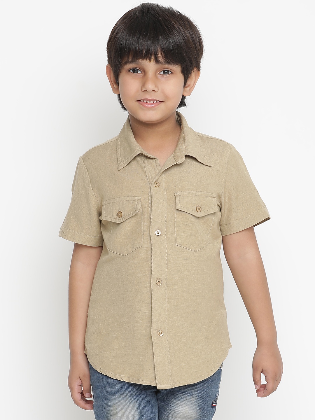 

Oxolloxo Boys Beige Solid Casual Shirt