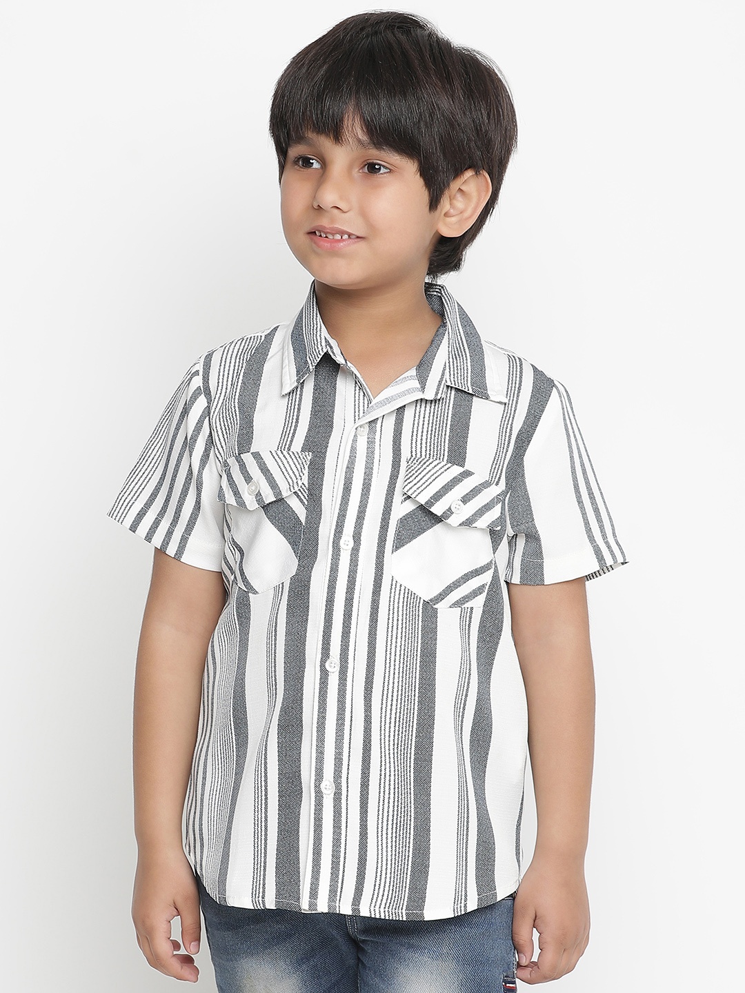 

Oxolloxo Boys White Striped Cotton Casual Shirt