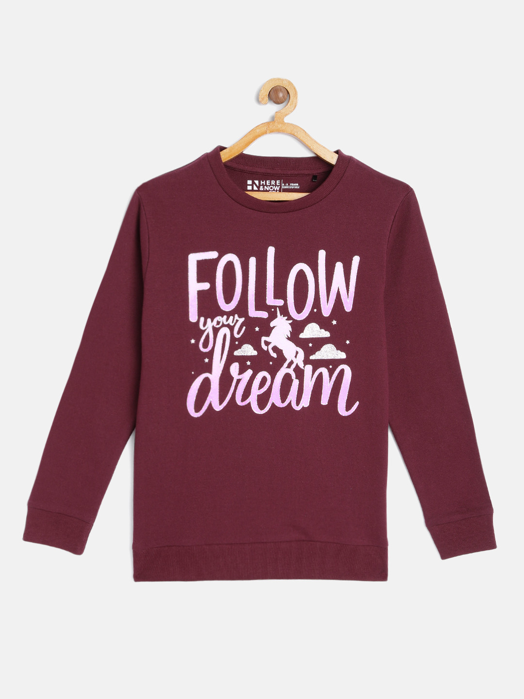 

HERE&NOW Girls Maroon Printed Pure Cotton Sweatshirt