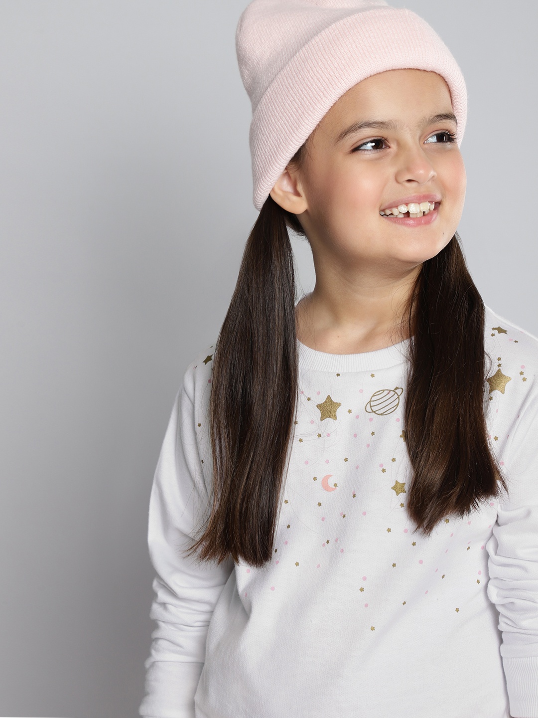 

HERE&NOW Girls White Printed Pure Cotton Sweatshirt