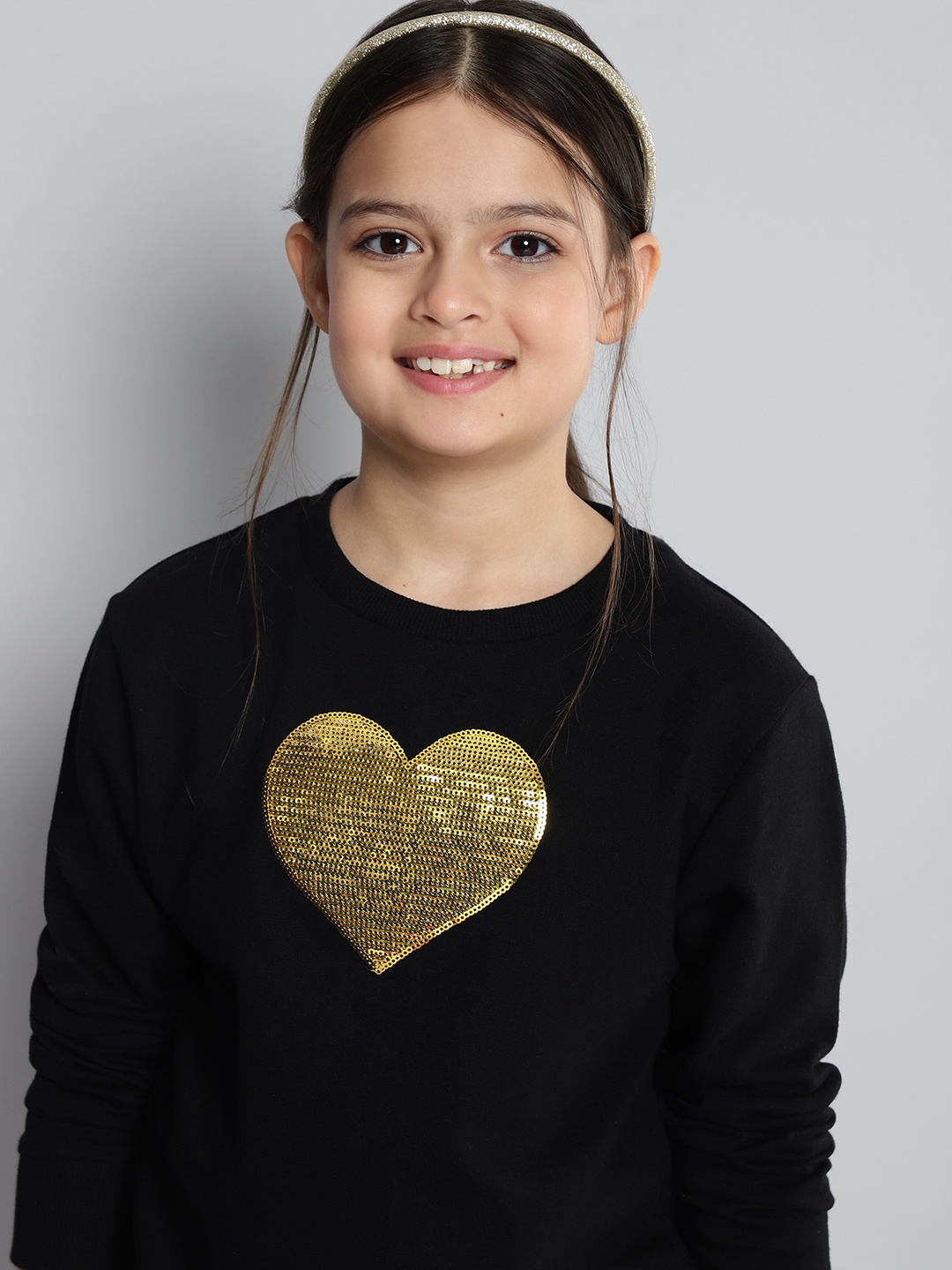 

HERE&NOW Girls Black Pure Cotton Sequinned Sweatshirt