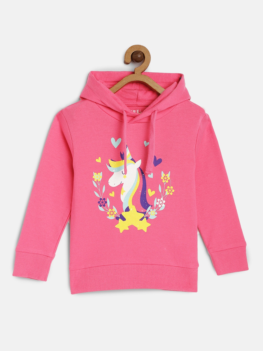 

HERE&NOW Girls Pink Printed Pure Cotton Hooded Sweatshirt