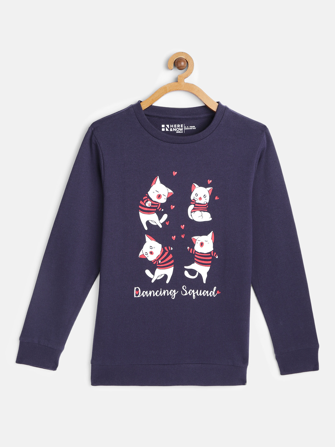 

HERE&NOW Girls Navy Blue Printed Pure Cotton Sweatshirt