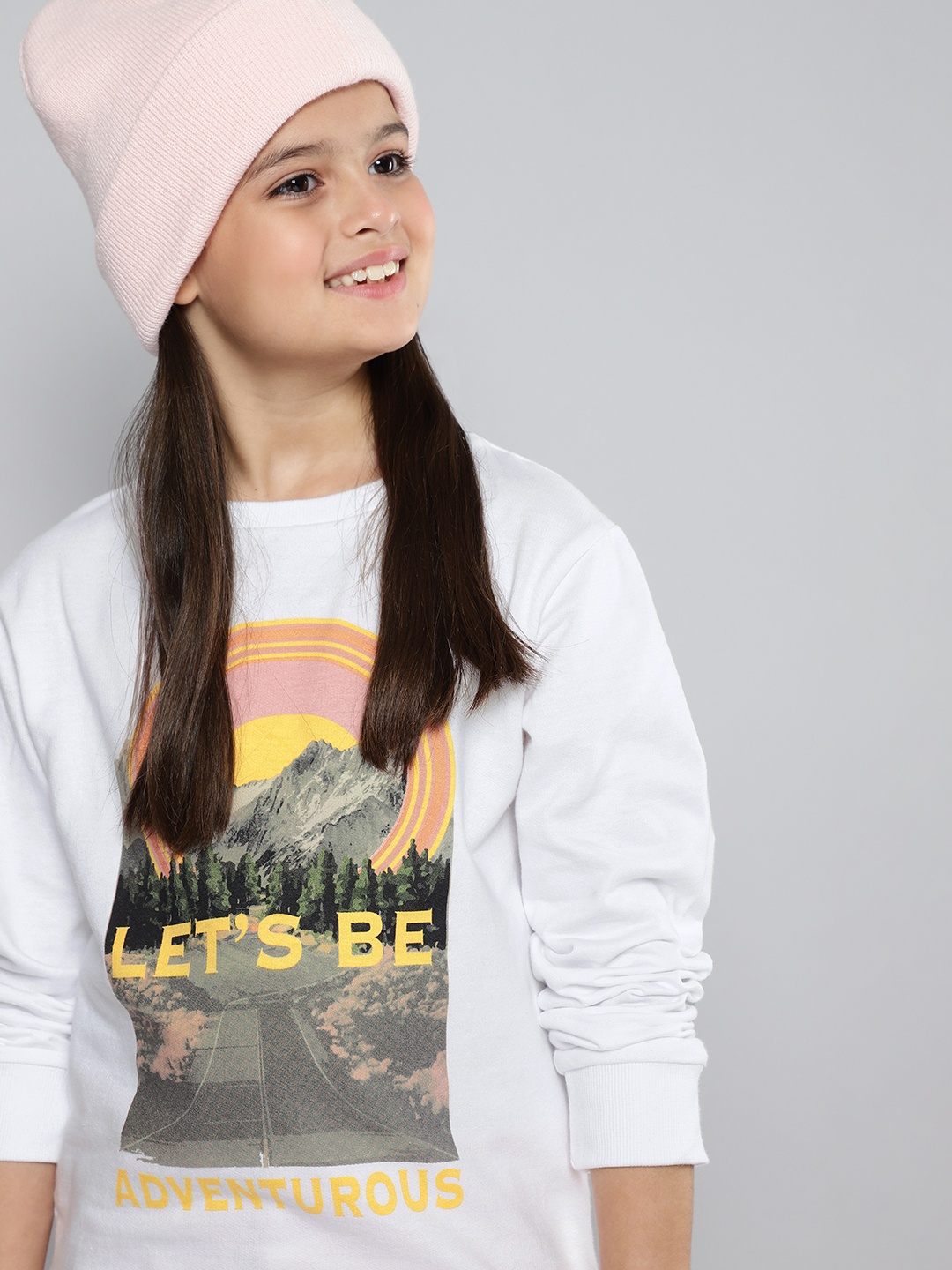 

HERE&NOW Girls White Printed Pure Cotton Sweatshirt