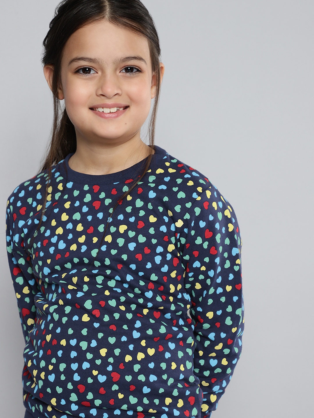 

HERE&NOW Girls Navy Blue & Red Pure Cotton Printed Sweatshirt
