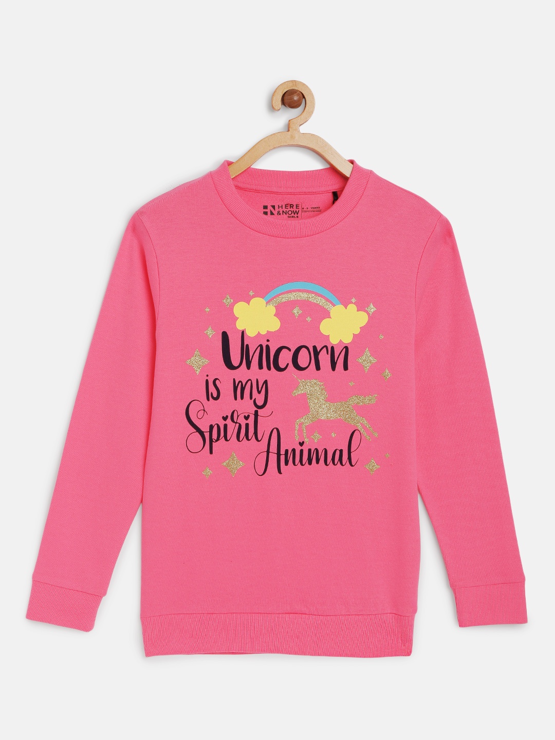 

HERE&NOW Girls Pink Printed Pure Cotton Sweatshirt