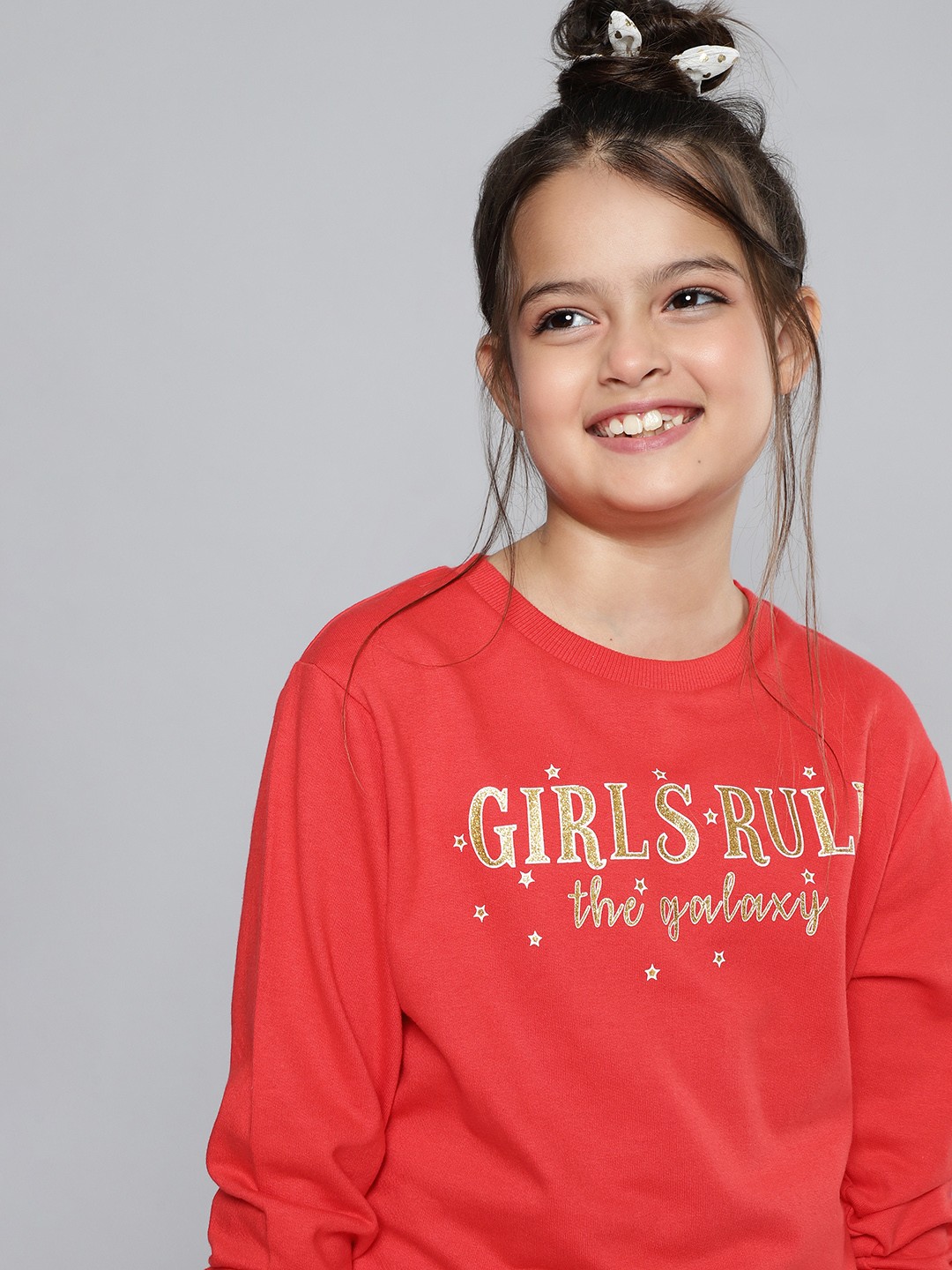 

HERE&NOW Girls Red Glitter Typography Print Pure Cotton Sweatshirt