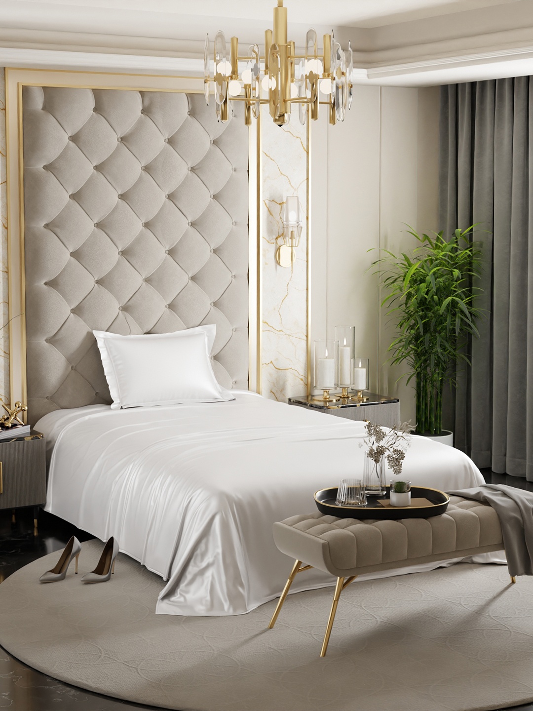 

Stoa Paris Date Night Collection White 300 TC Satin Single Bedsheet with 1 Pillow Covers