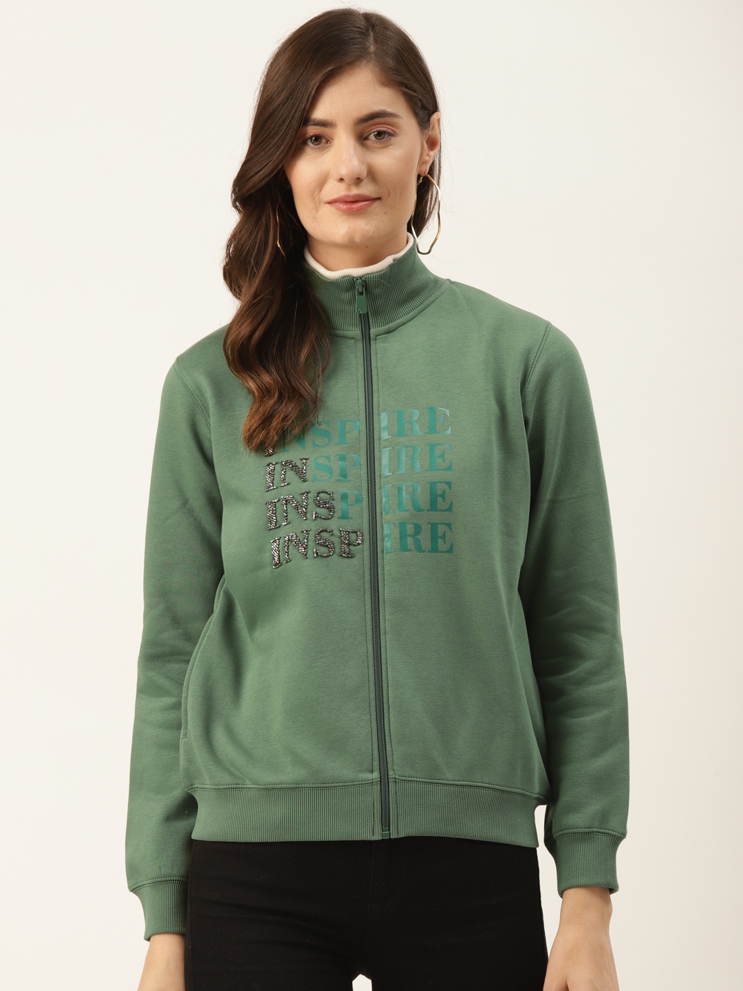 

Madame Women Green Printed Sweatshirt