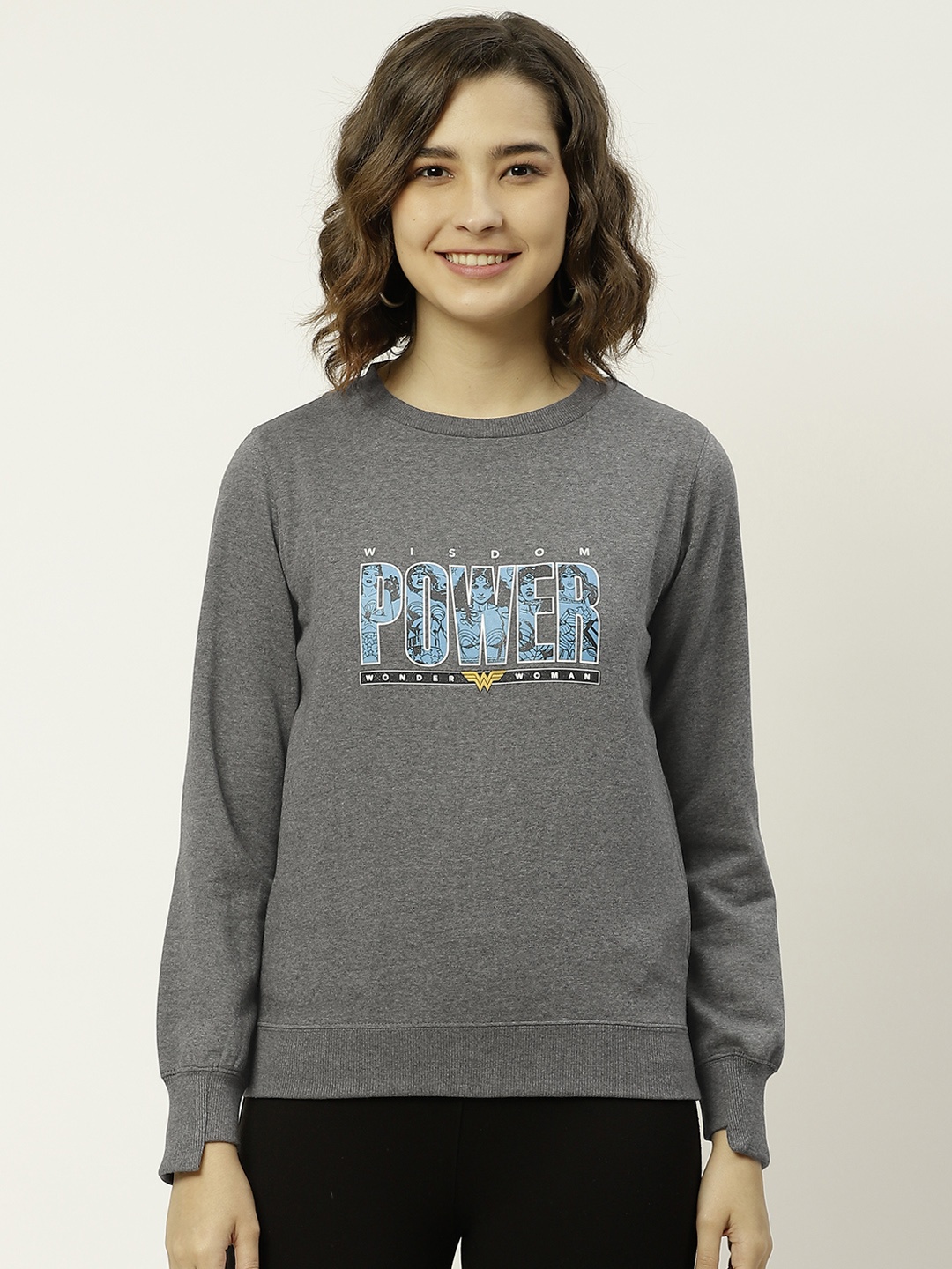 

Madame Women Charcoal Grey Printed Sweatshirt