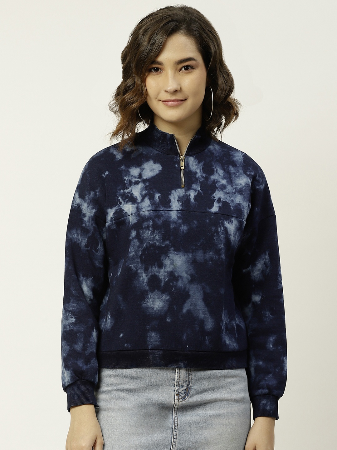 

Madame Women Navy Blue Dyed Cotton Pullover Sweatshirt