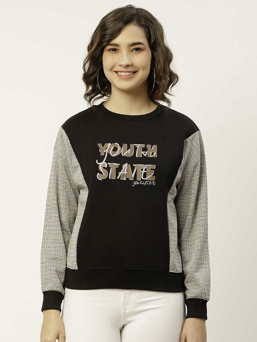 

Madame Women Black & Off White Typographic Print Sweatshirt