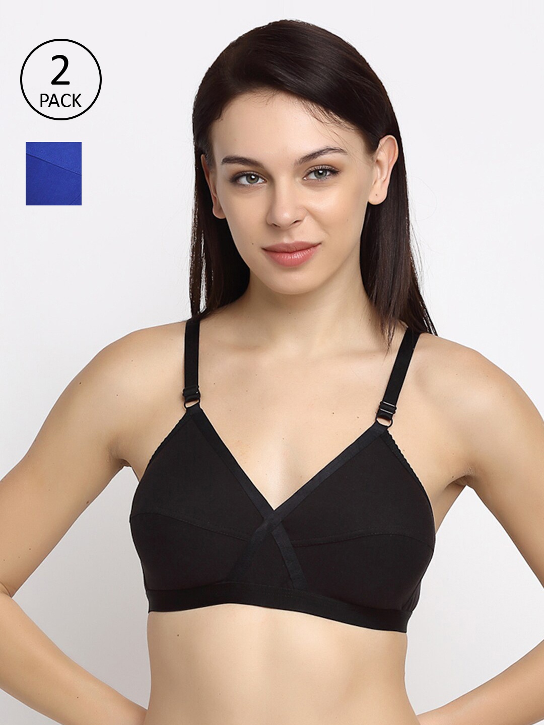 

Friskers Pack of 2 Black & Blue Full Coverage Everyday Bra O-312-01-314-05-30