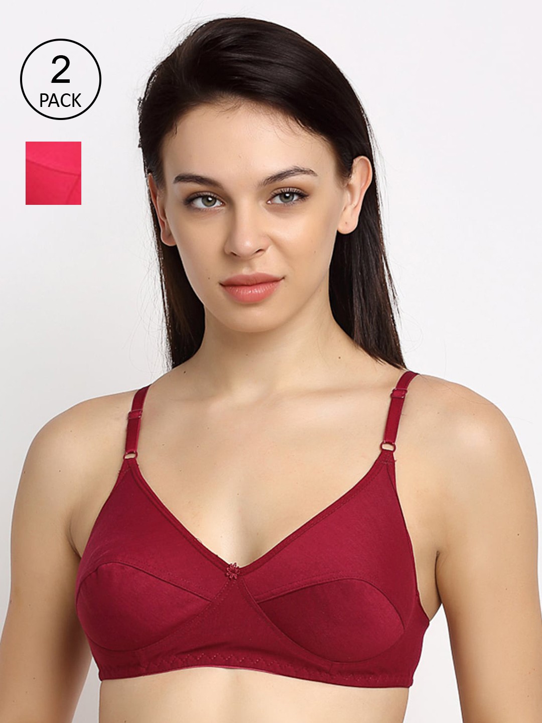 

Friskers Pack of 2 Pink & Maroon Full Coverage Everyday Bra O-312-15-314-14-30