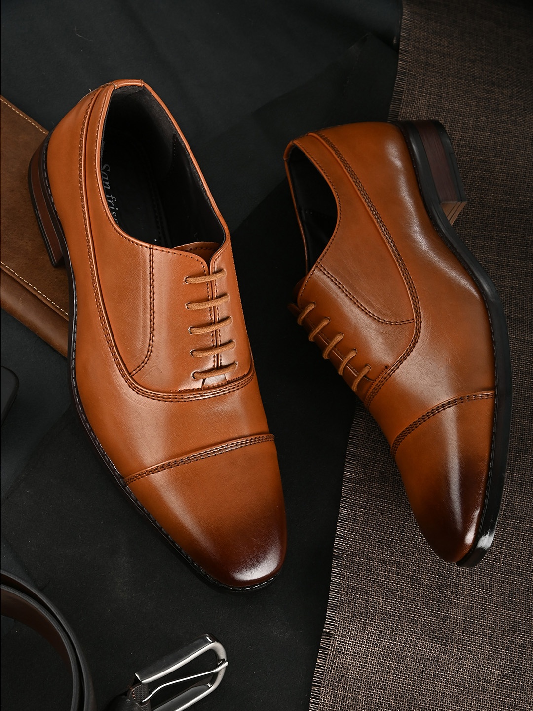 

San Frissco Men Tan Brown Faux Leather Formal Oxfords