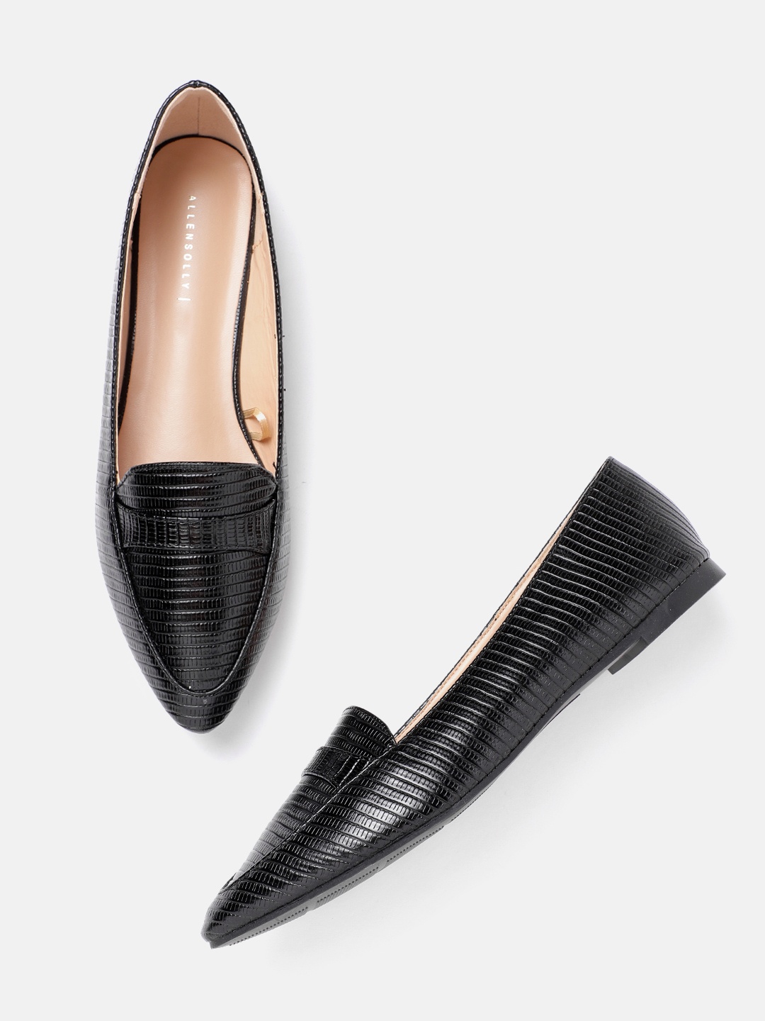 

Allen Solly Women Black Reptile Textured Ballerinas