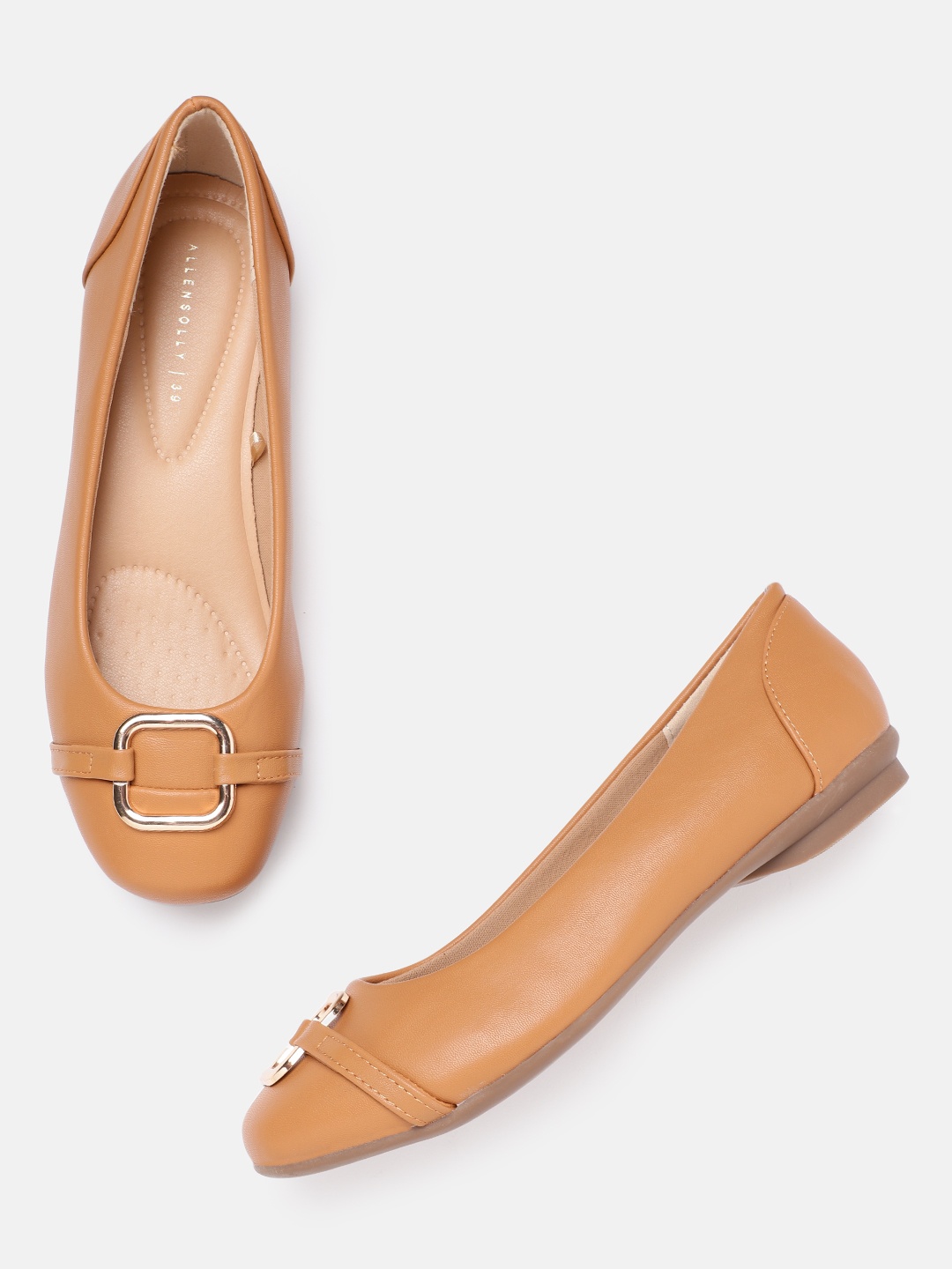 

Allen Solly Women Tan Brown Solid Ballerinas with Metallic Detail