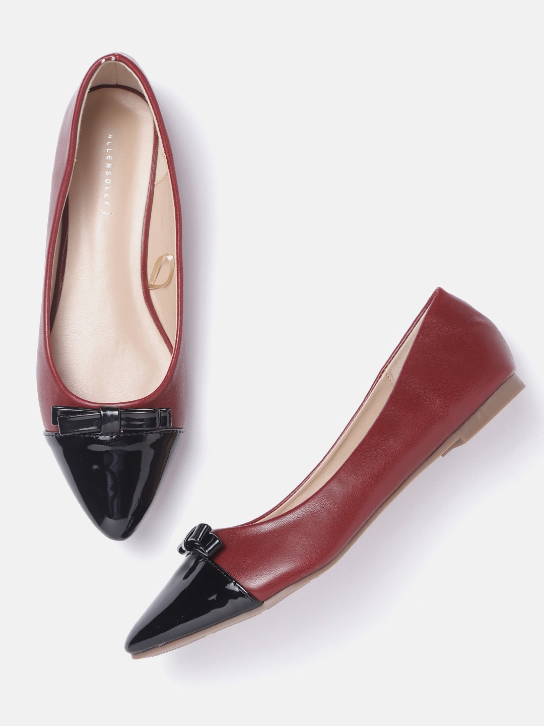 

Allen Solly Women Maroon & Black Colourblocked Ballerinas with Bows Detail