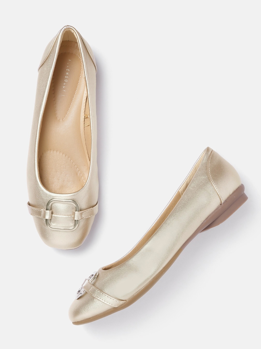 

Allen Solly Women Muted Gold-Toned Solid Ballerinas with Metallic Detail