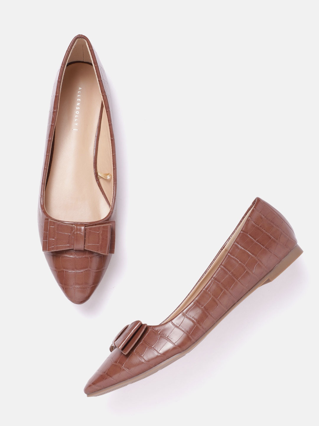 

Allen Solly Women Brown Croc Textured Ballerinas with Bow Detail