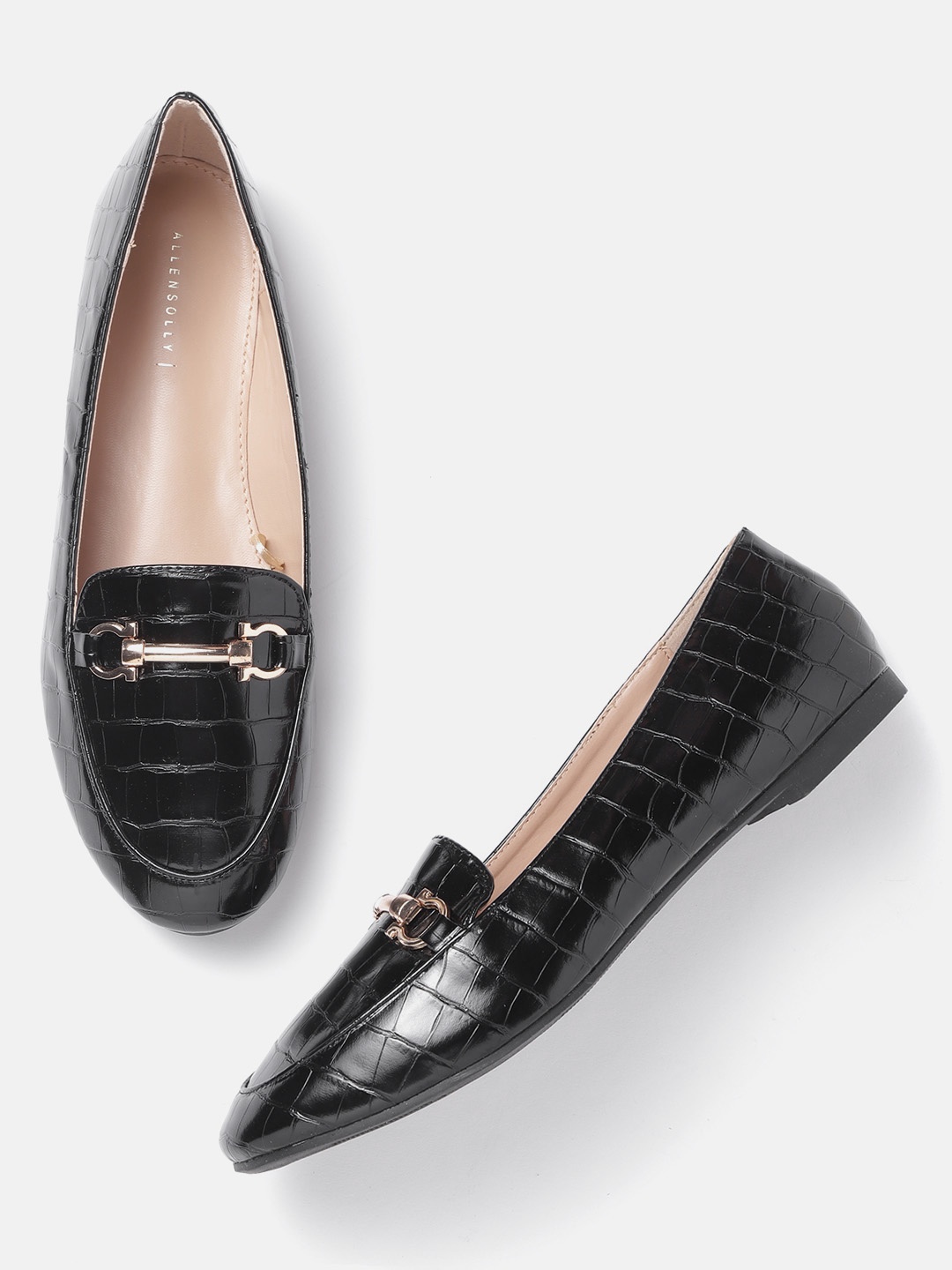 

Allen Solly Women Black Croc Textured Slip-Ons