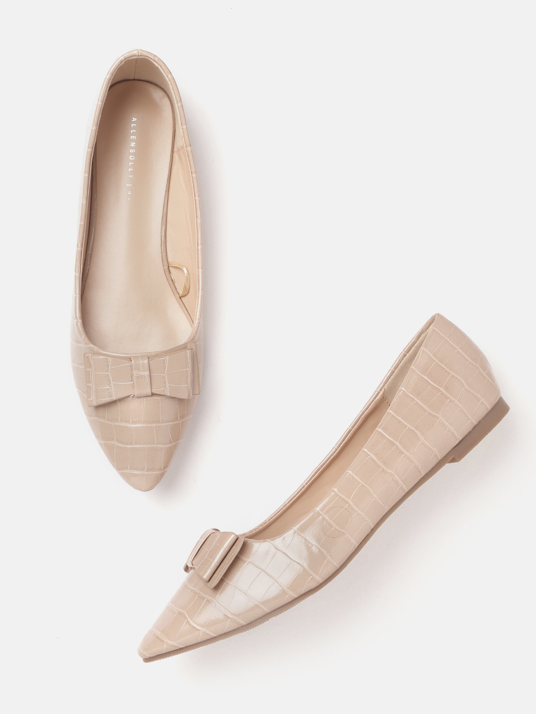 

Allen Solly Women Beige Croc Textured Ballerinas with Bow Detail