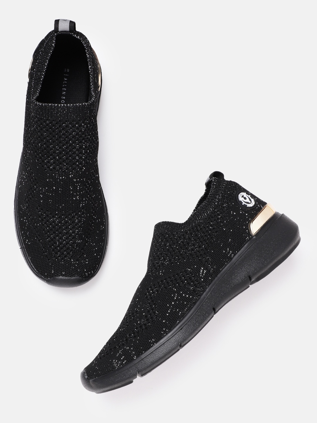 

Allen Solly Women Black & Silver-Toned Woven Design Slip-On Sneakers