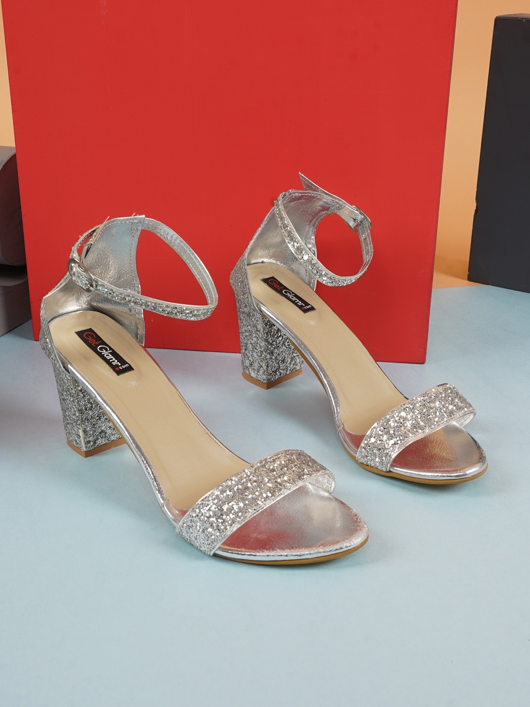 

Get Glamr Silver Embellished Block Sandals