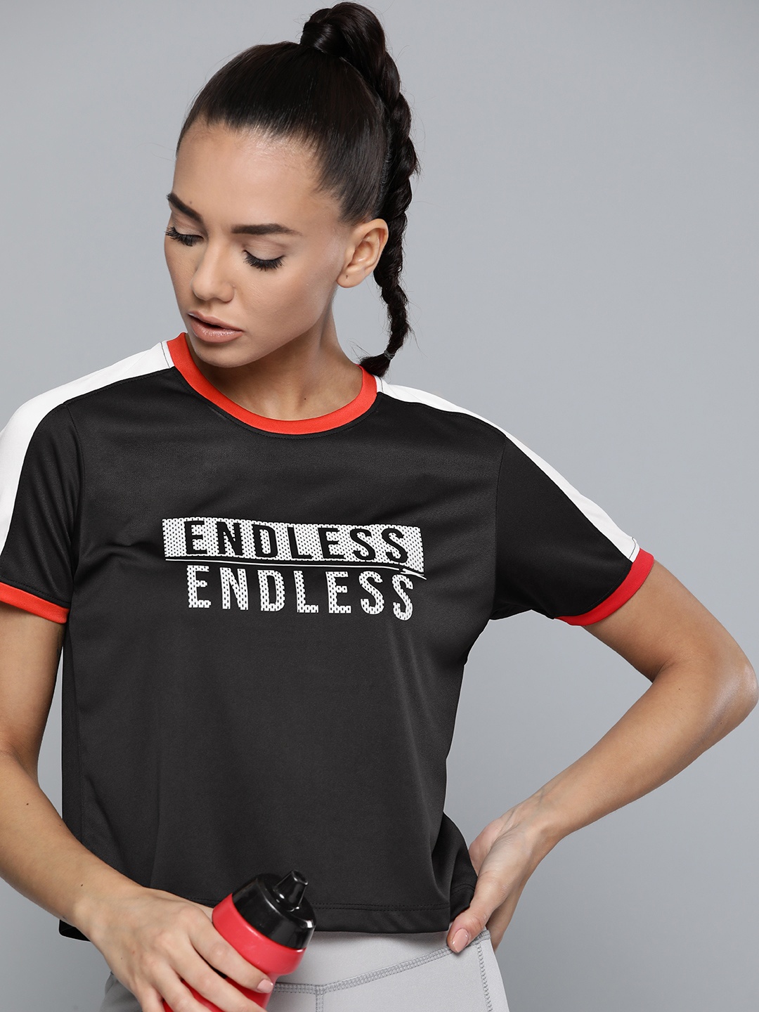 

Slazenger Women Black & White Embossed Typography Printed T-shirt