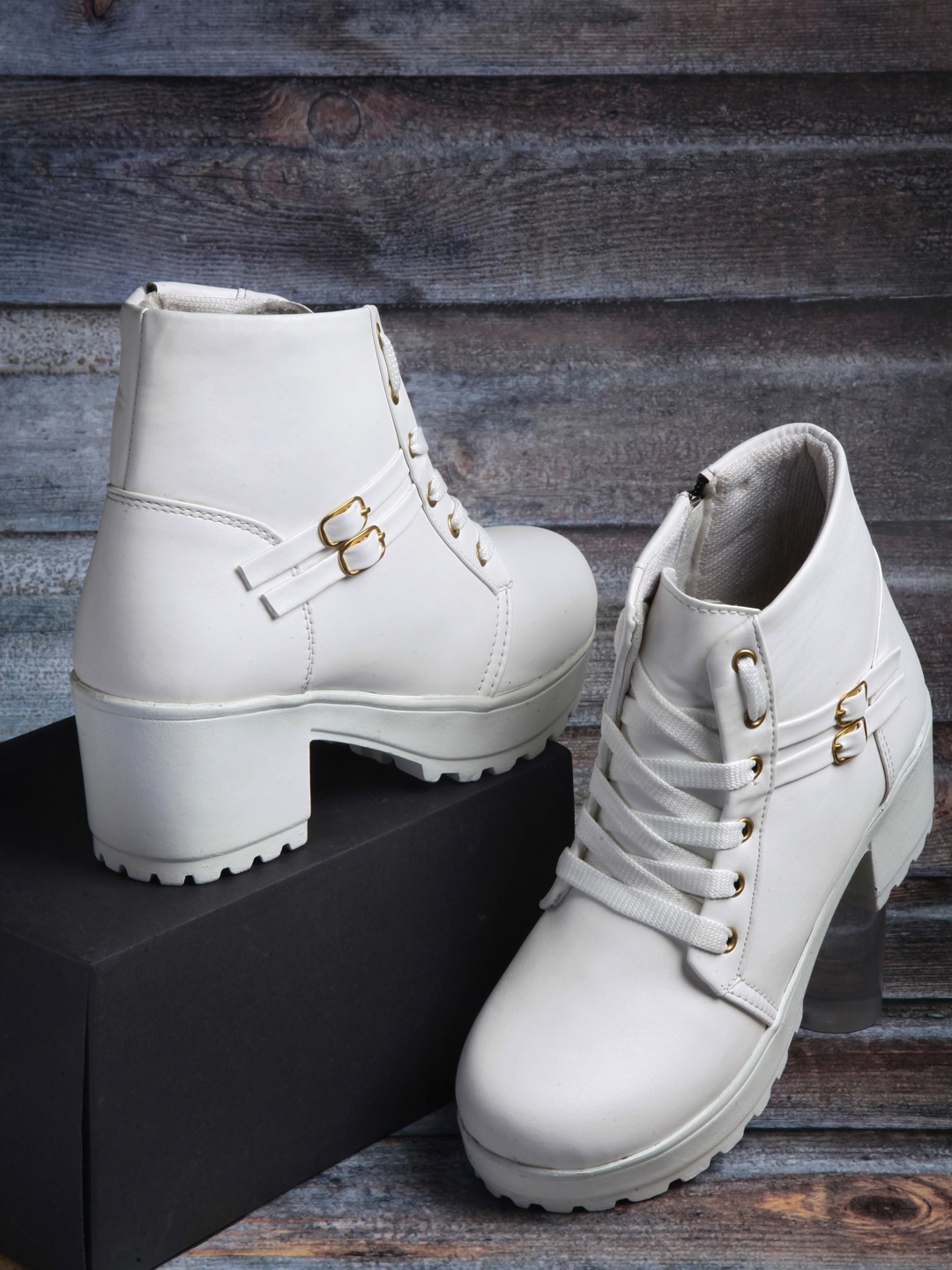 

DEAS Women White Block Heeled Boots
