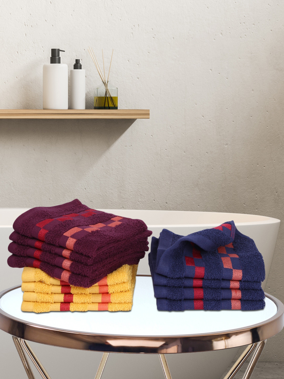 

BIANCA Pack Of 12 Mercerized Combed Cotton Bumpy-Stripes Face Towels, Multi