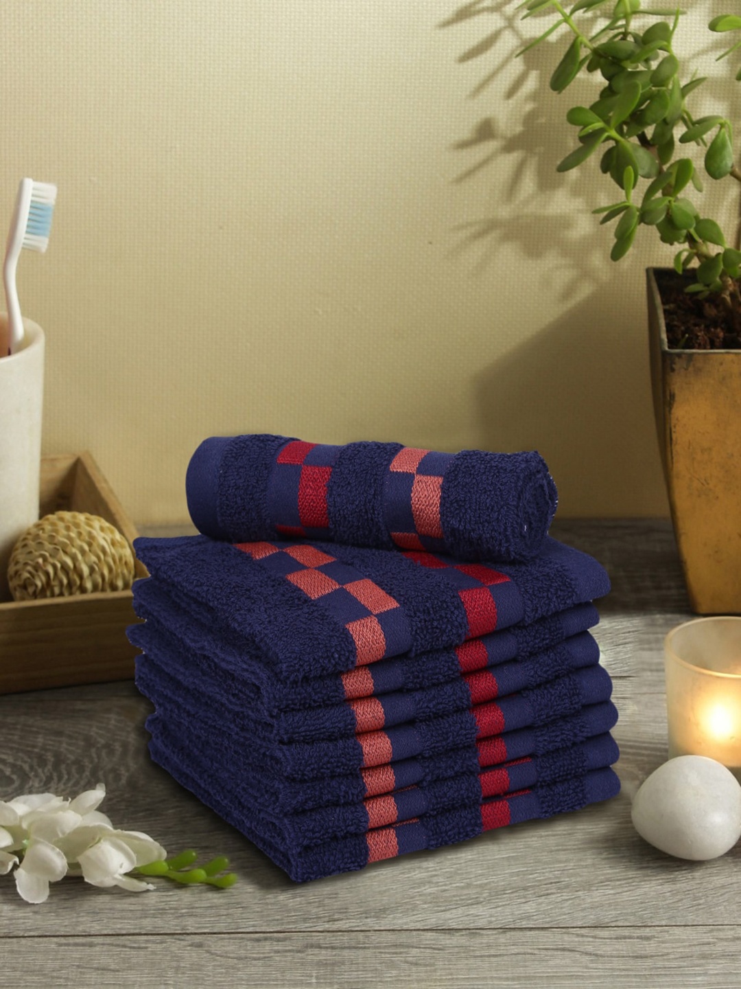 

BIANCA Set Of 8 Navy Blue 450 GSM Pure Mercerized Combed Cotton Face Towels