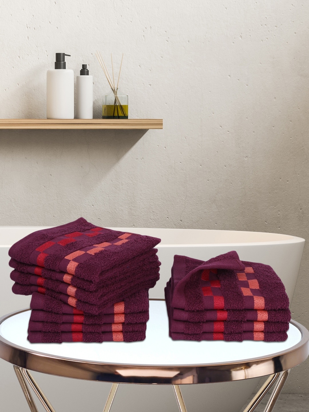 

BIANCA Set Of 12 Burgundy 450 GSM Pure Mercerized Combed Cotton Face Towels