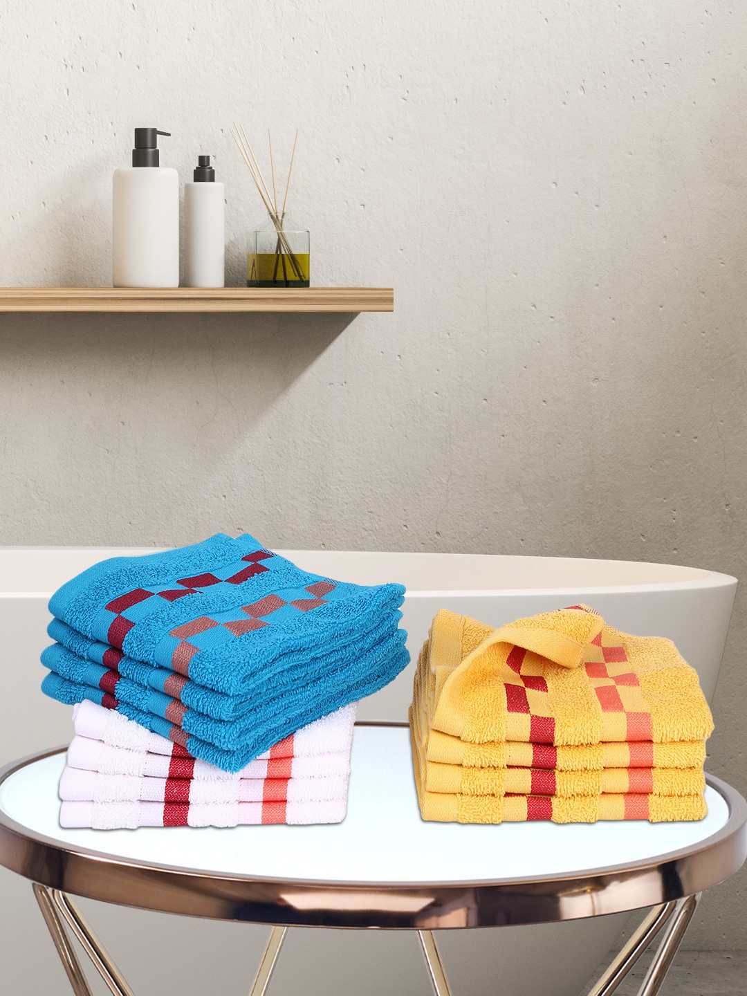 

BIANCA Set Of 12 Striped Mercerized Combed Cotton Face Towels, Yellow