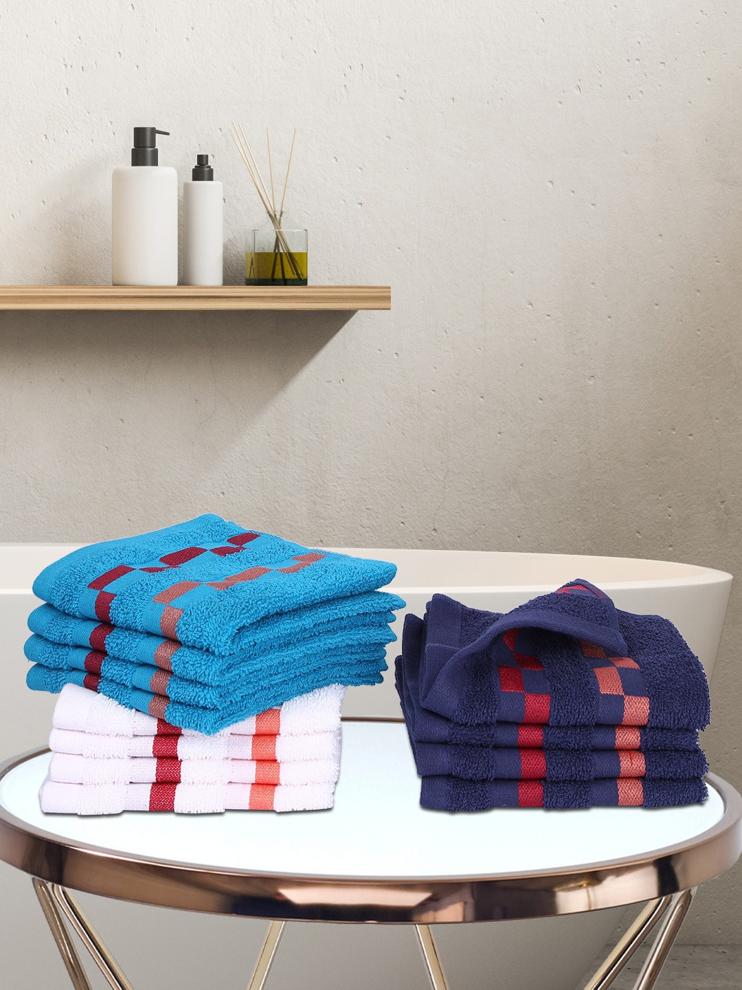 

BIANCA Pack Of 12 Mercerized Combed Cotton Bumpy-Stripes Face Towels, Blue