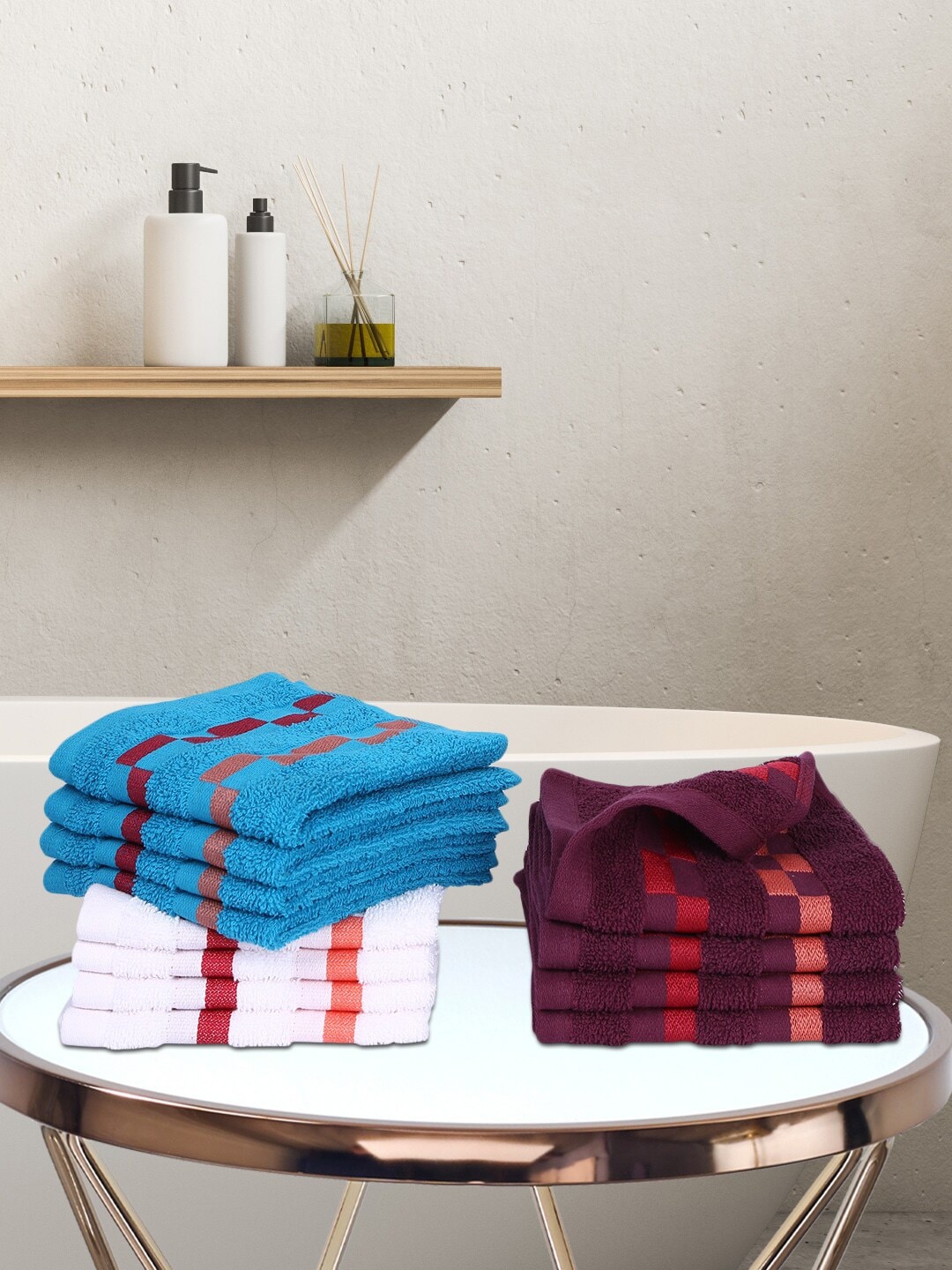 

BIANCA Pack Of 12 Mercerized Combed Cotton Bumpy-Stripes Face Towels, Burgundy