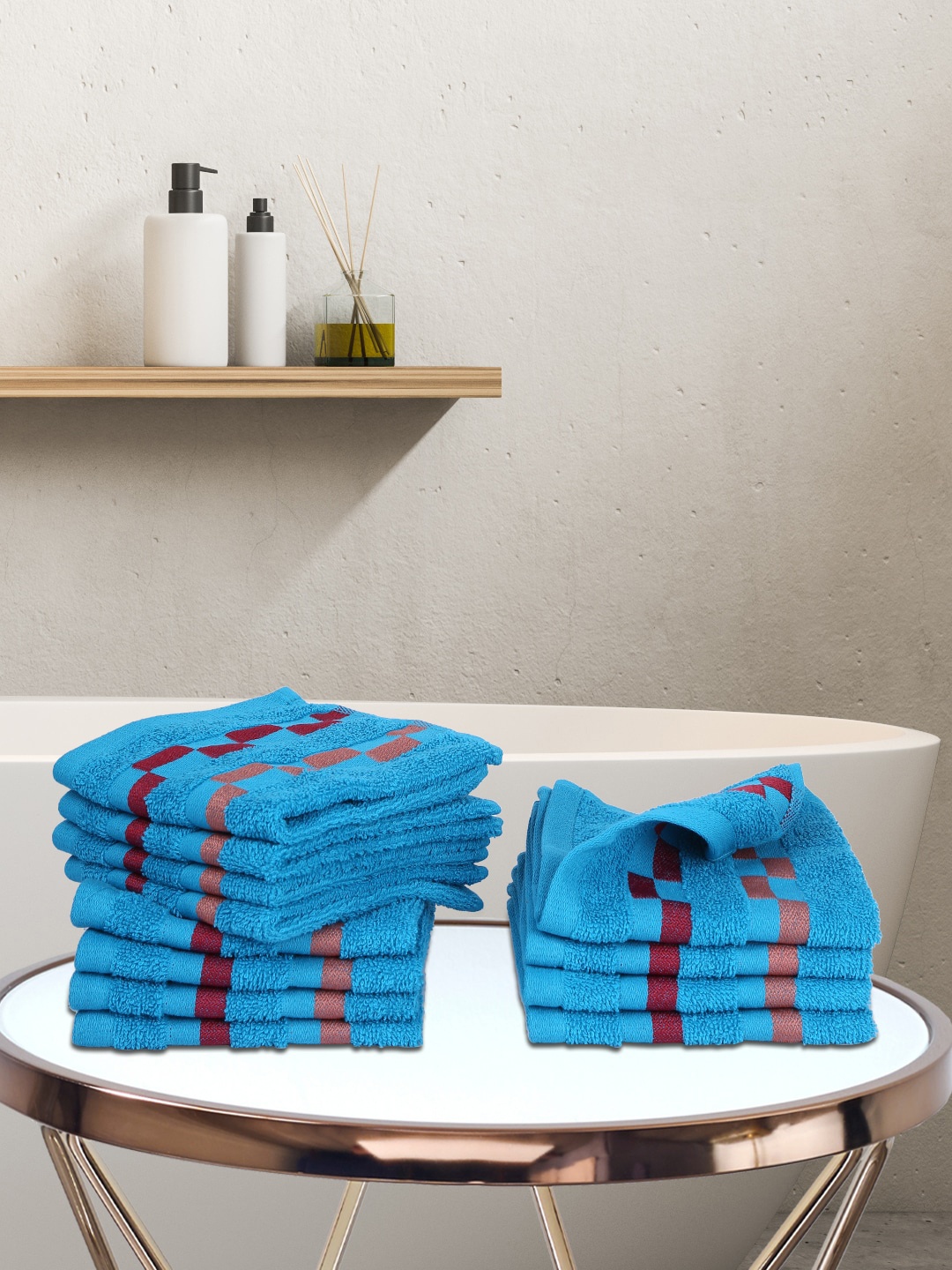 

BIANCA Pack Of 12 Blue Mercerized Combed Cotton Bumpy-Stripes Face Towels