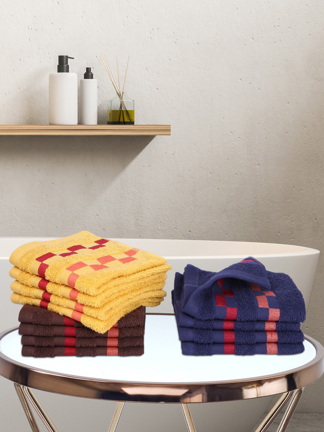 

BIANCA Set Of 12 Mutlicoloured 450 GSM Pure Mercerized Combed Cotton Face Towels, Navy blue