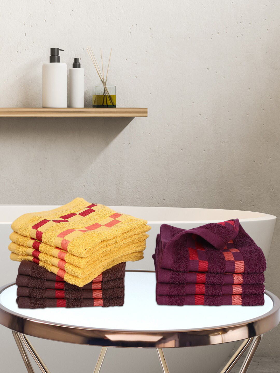 

BIANCA Set Of 12 Striped Mercerized Combed Cotton Face Towels, Gold