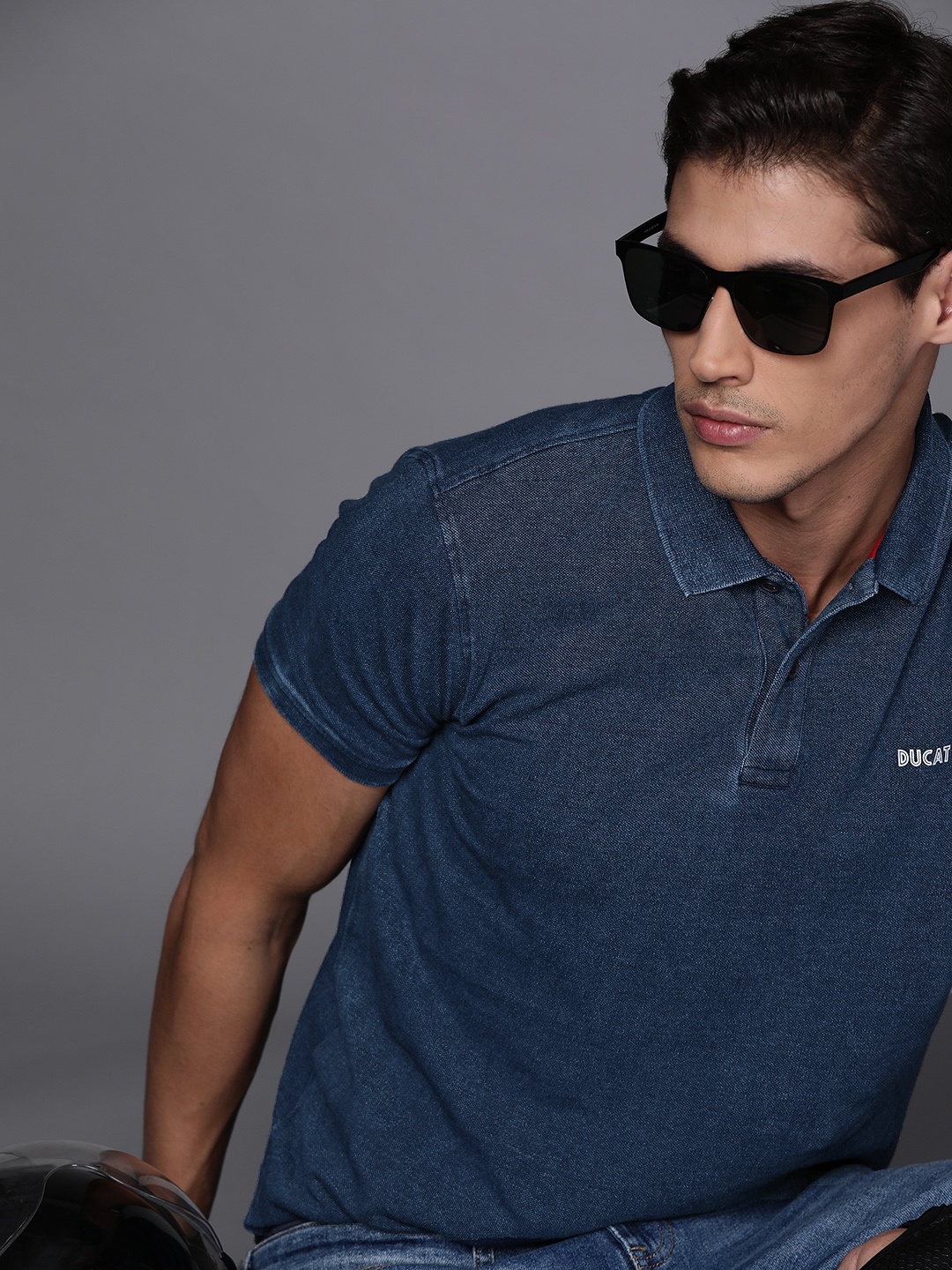 

Ducati Men Navy Blue Pure Cotton Solid Polo Collar T-shirt
