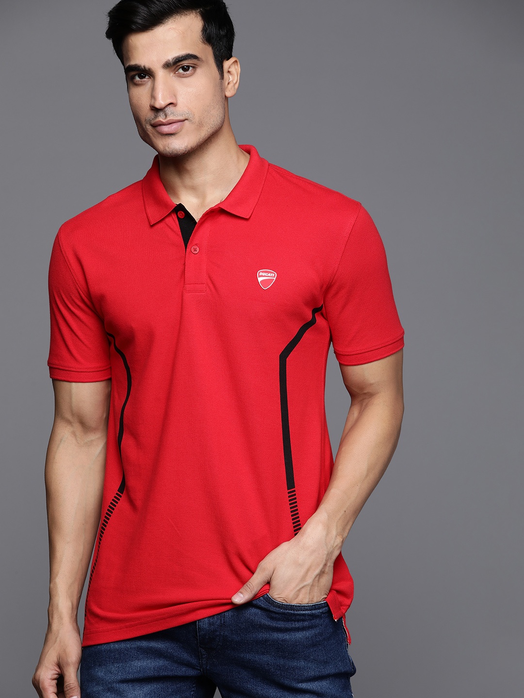 

Ducati Men Red Solid Pure Cotton Polo Collar Pure Cotton T-shirt