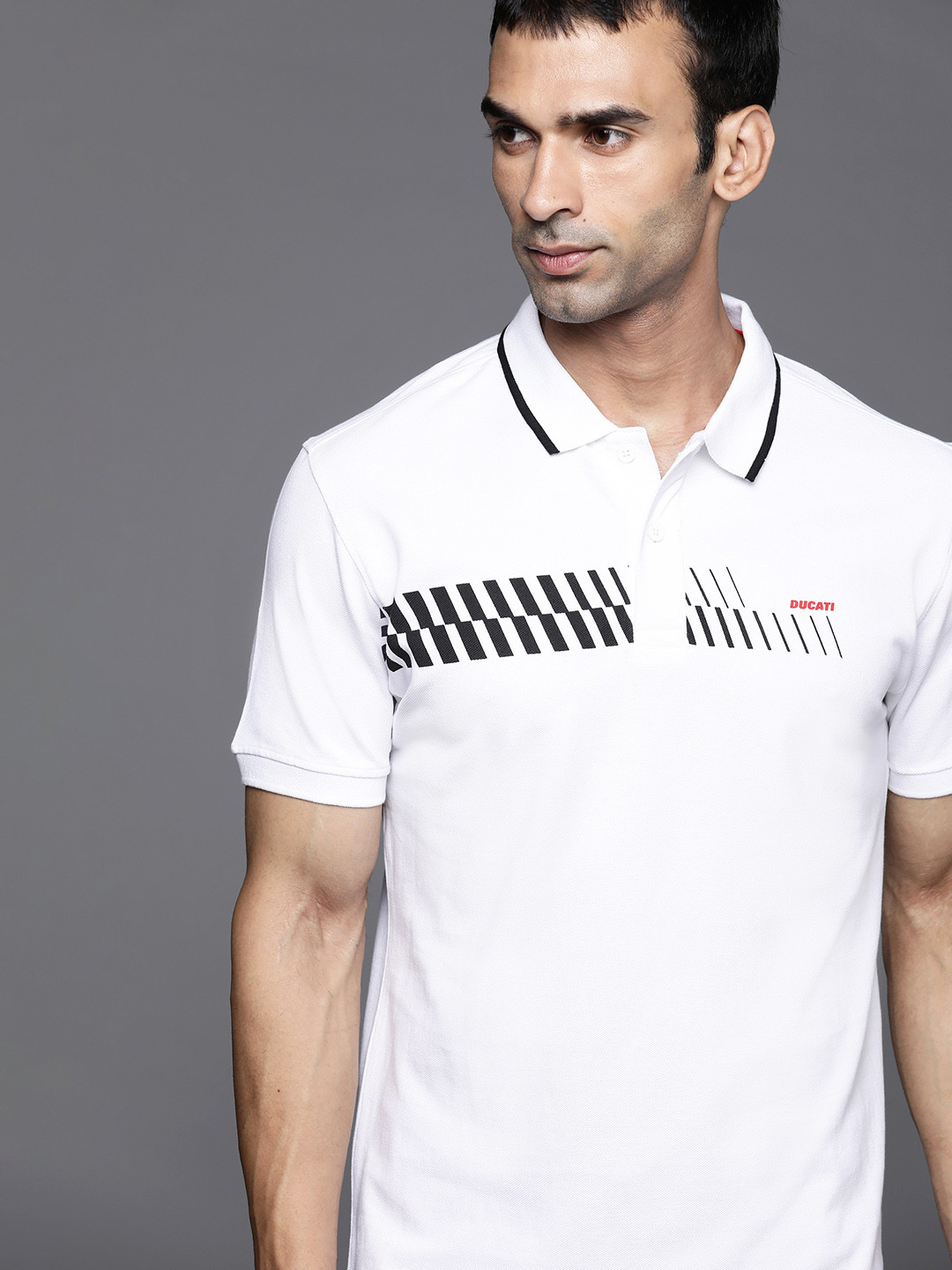 

Ducati Men White Pure Cotton Polo Collar T-shirt