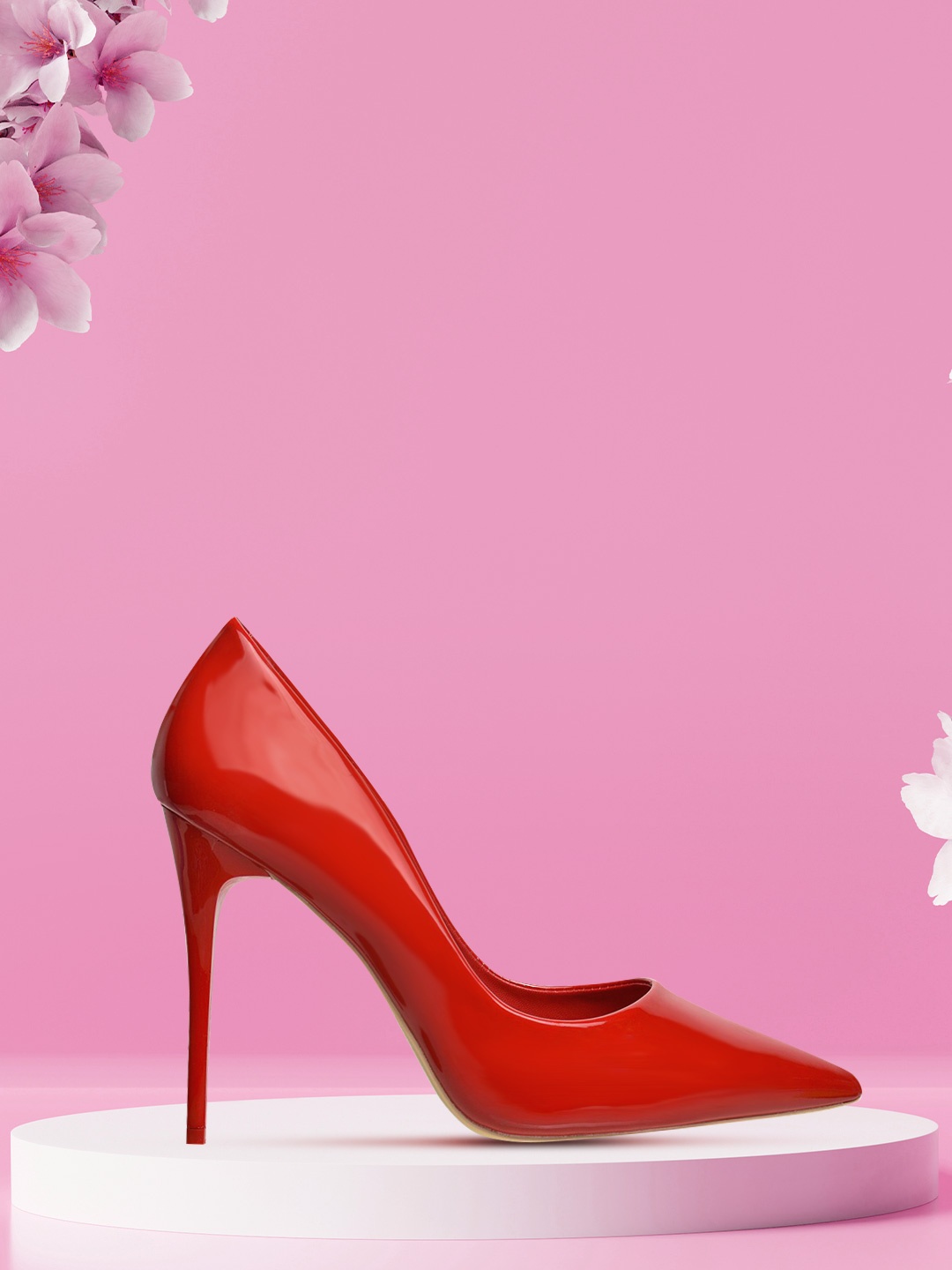 

Flat n Heels Red Colourblocked Slim Heeled Pumps